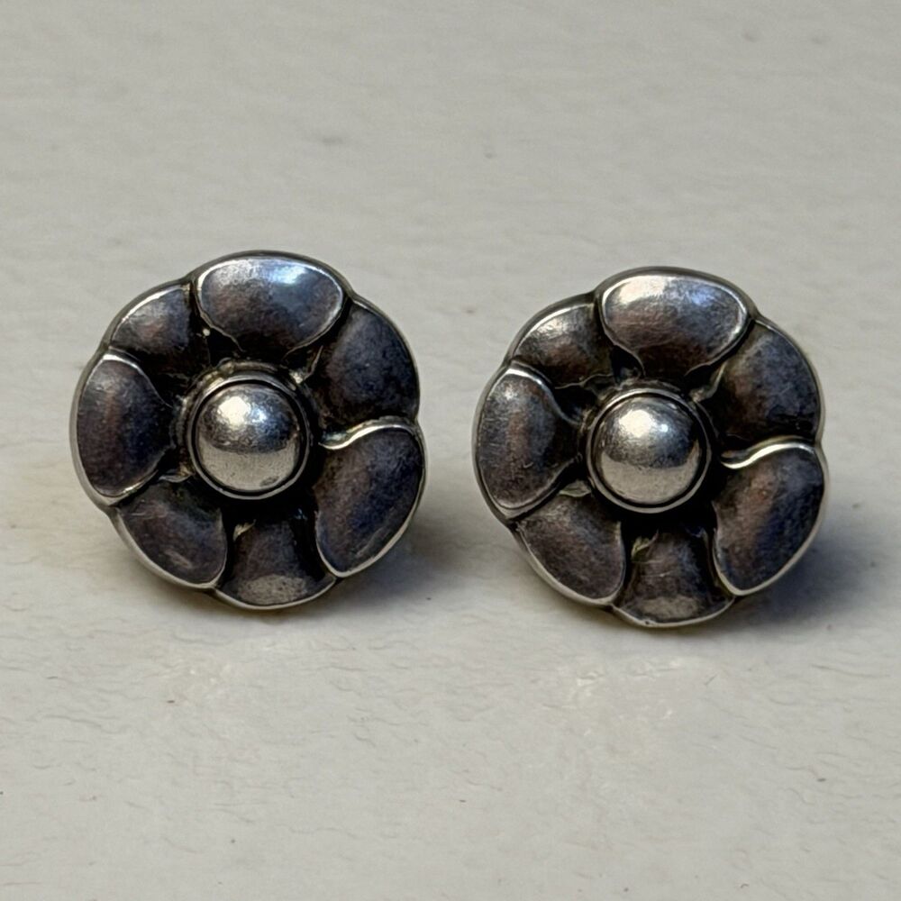 Vintage Georg Jensen Flower 36 Screw back Sterling Silver Earrings